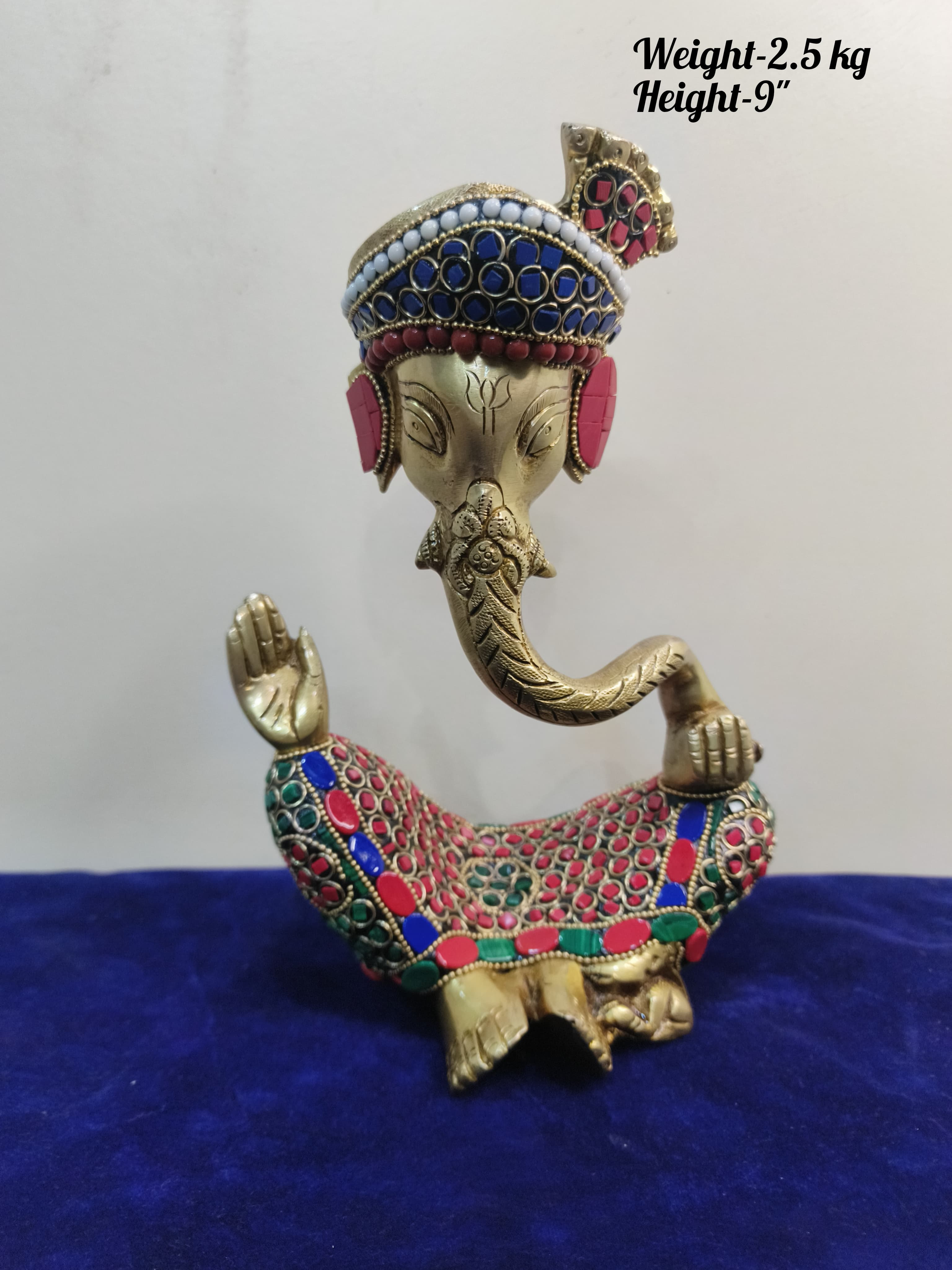 Brass with Stone Work Hawai padgri Ganesh Statue for Home décor/Temple